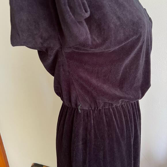 Trolley Car Velour Dress Long Sleeve V‎ Neck Size Small Black Vintage 70s Union - Picture 6 of 8